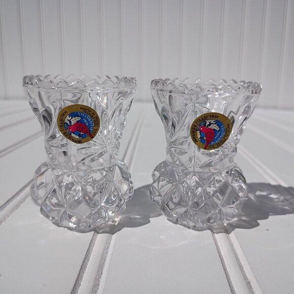 Hofbauer Collection Lead Crystal Glass Mini Vase Pair Toothpick Holders Vintage - Picture 1 of 12